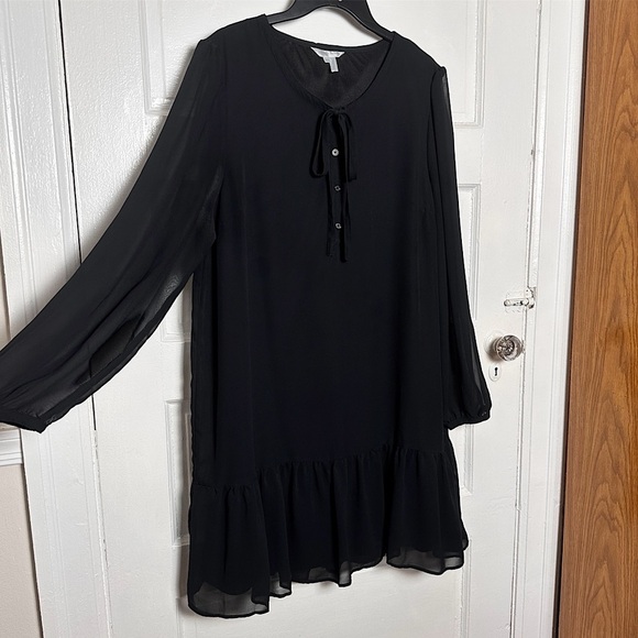 Draper James Black Knee Length Dress Sheer Long Sleeve Ruffle Hem Minimalist Lg - Picture 5 of 17